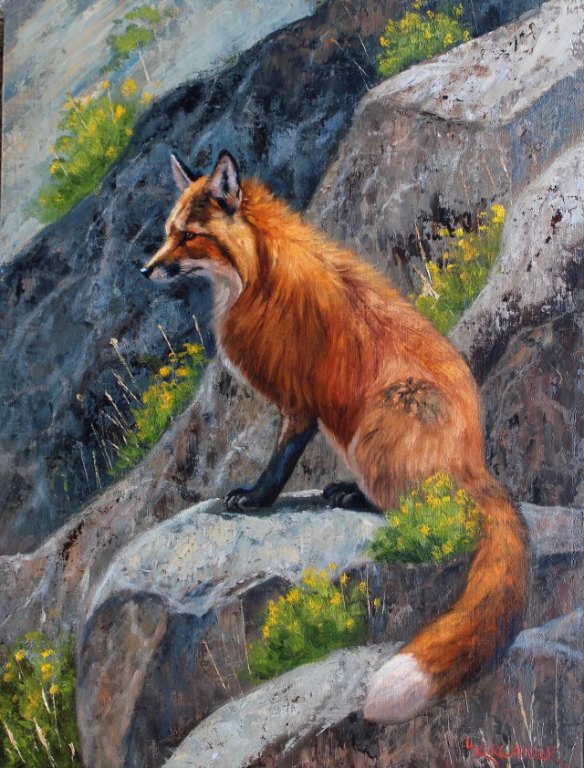 leslie kirchner, leslie kirchner art, leslie kirchner painting, wildlife art, wildlife artist, wildlife painting, western art, western artist, western painting, nature art, nature artist, fox, fox art, fox painting, red fox, red fox art, red fox painting